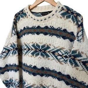 VTG! 90’s Structure Wool Silk Blend Men's XL Nordic Geometric Pullover Sweater